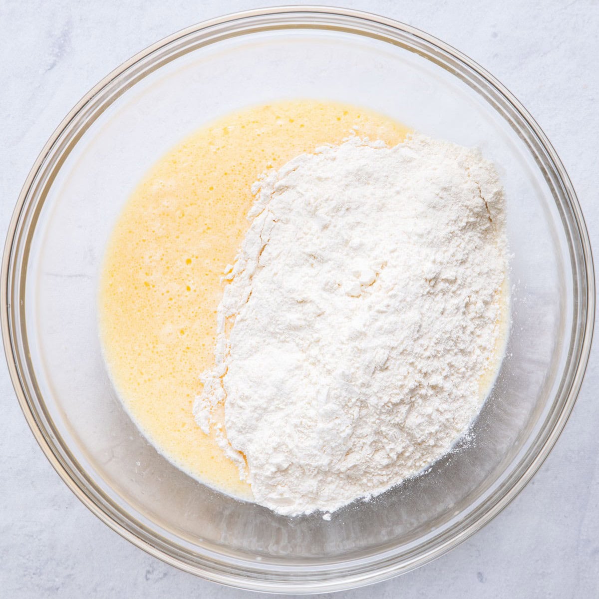 Dry ingredients on top of wet ingredients.