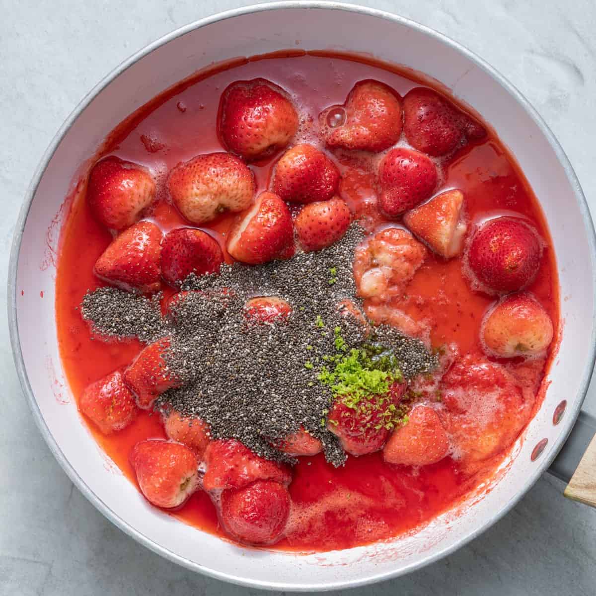 Chia, lime zest, maple syrup, and vanilla extract added on top.