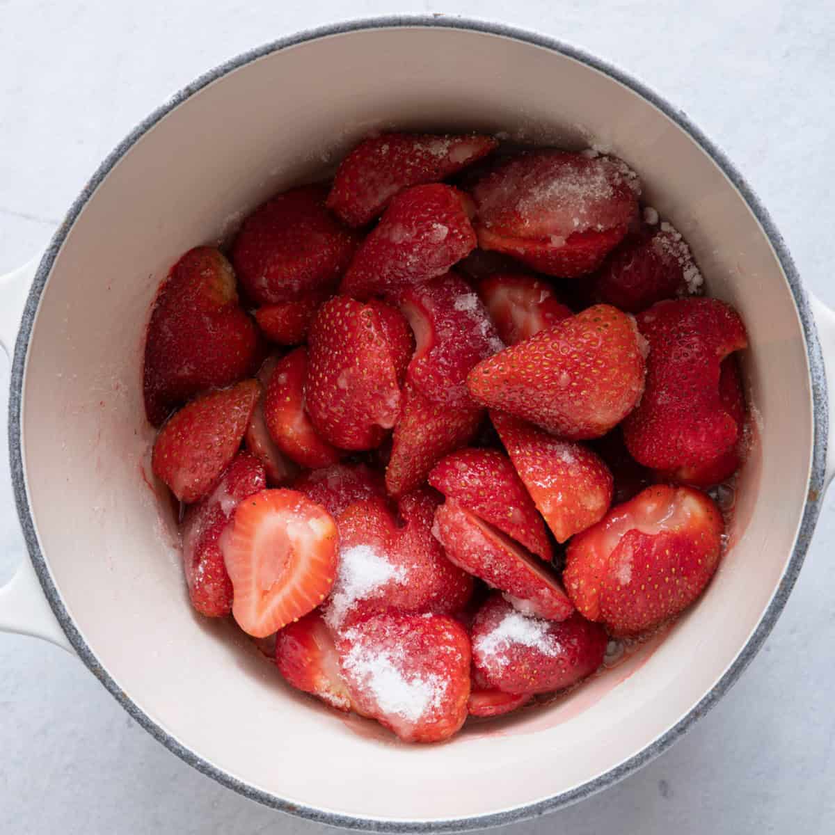 Strawberries starting to release their juices.
