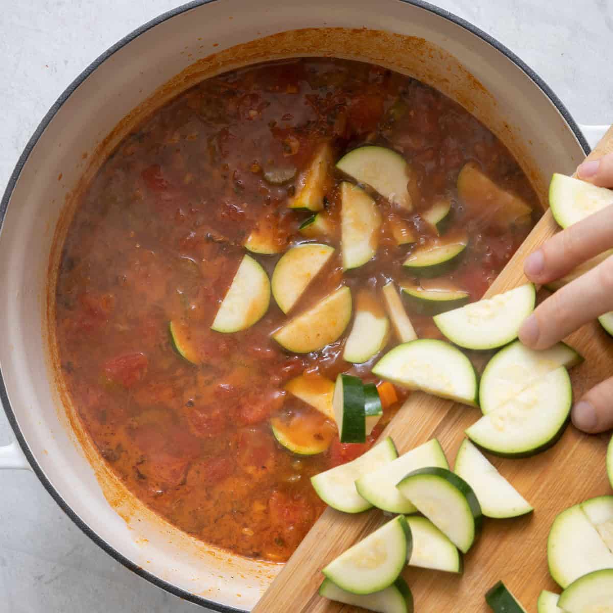 Zucchini added to the soup.