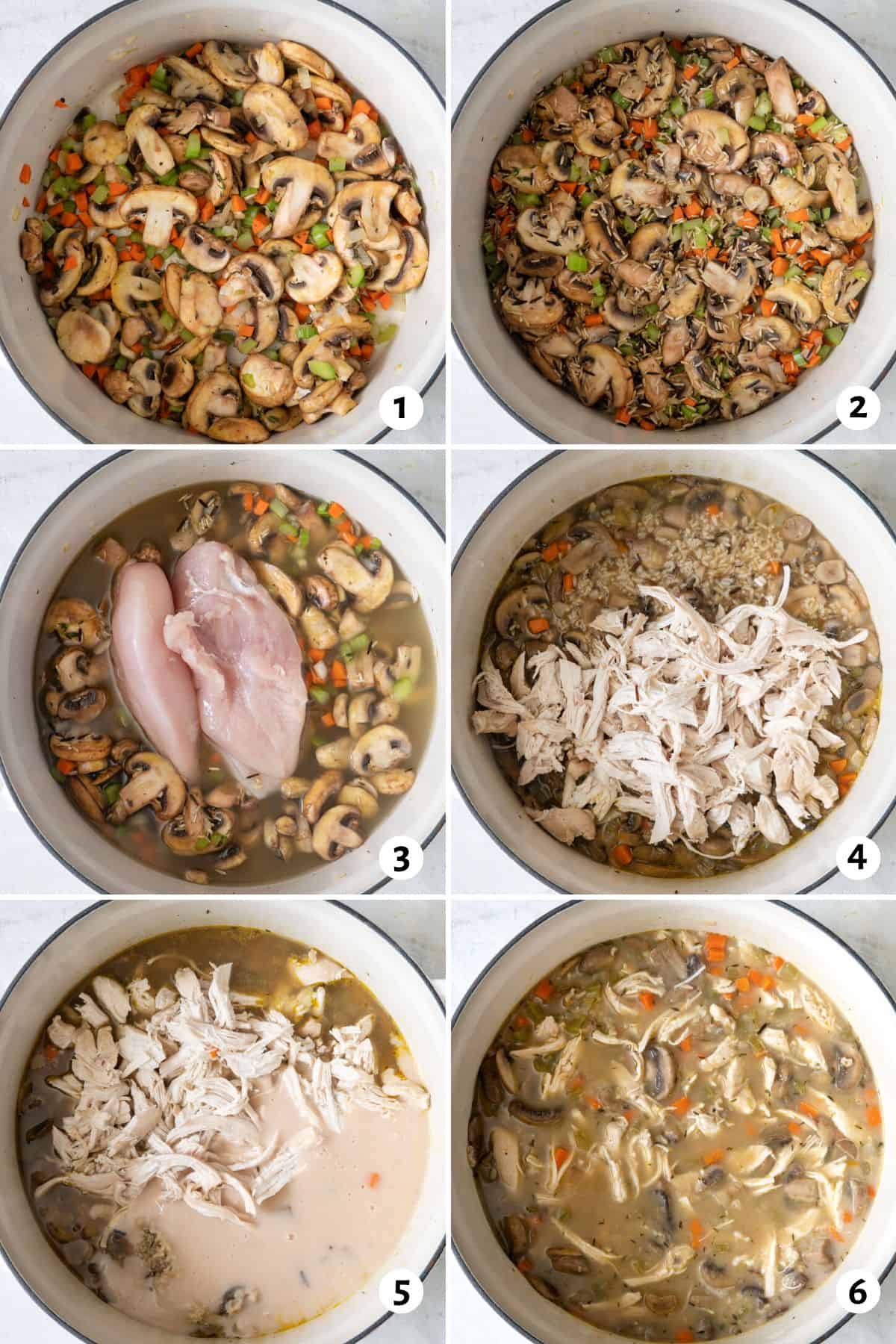 6 image collage making soup in one pot.