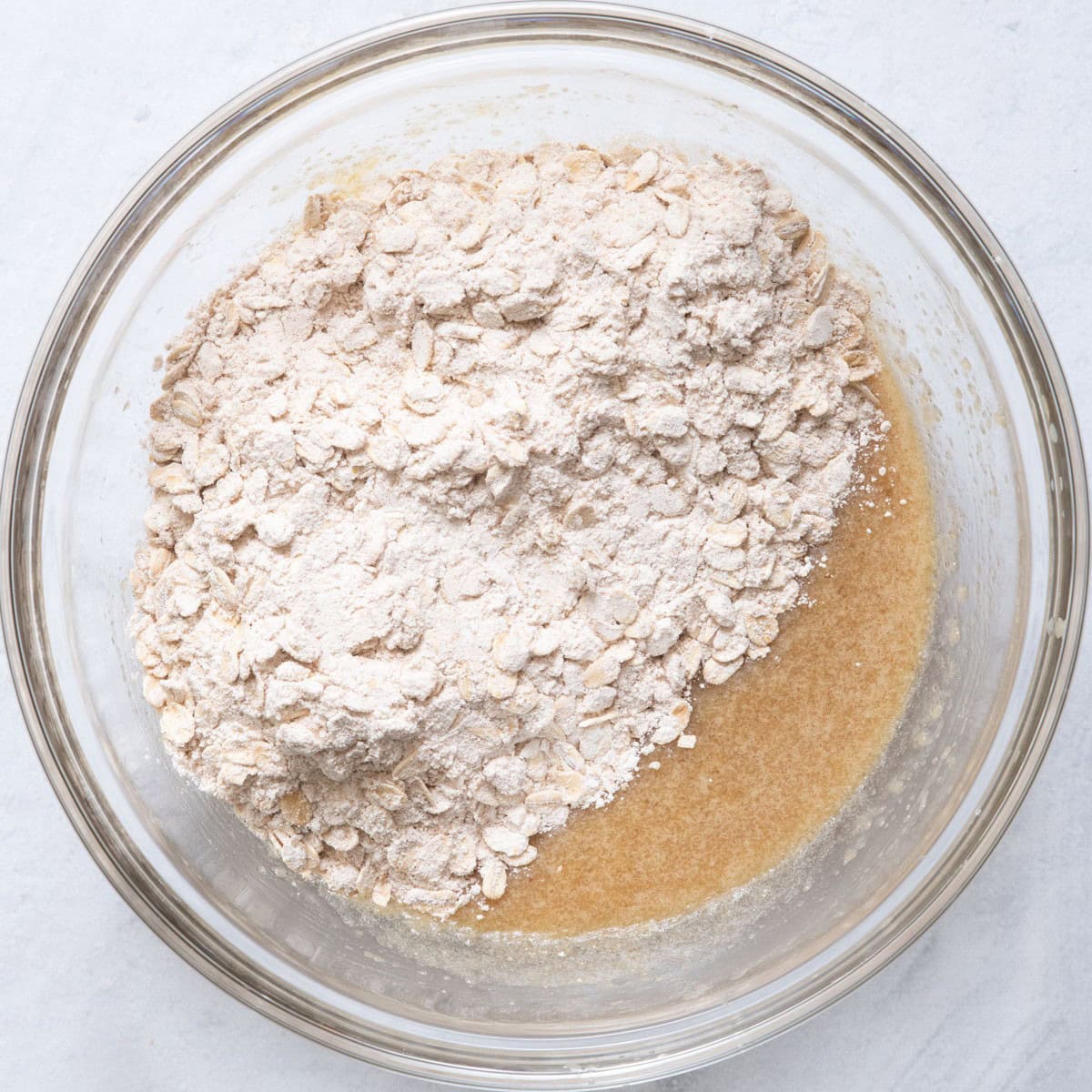 Dry ingredients added on top before mixing.
