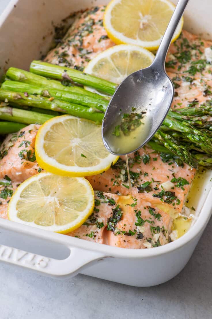 Simple Baked Salmon {Butter Herb Sauce} - Feel Good Foodie