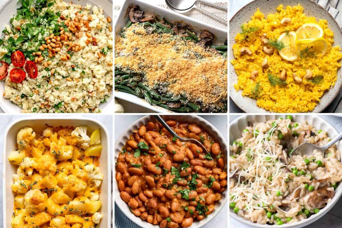 Roundup section image of collected vegetarian side dish recipes.