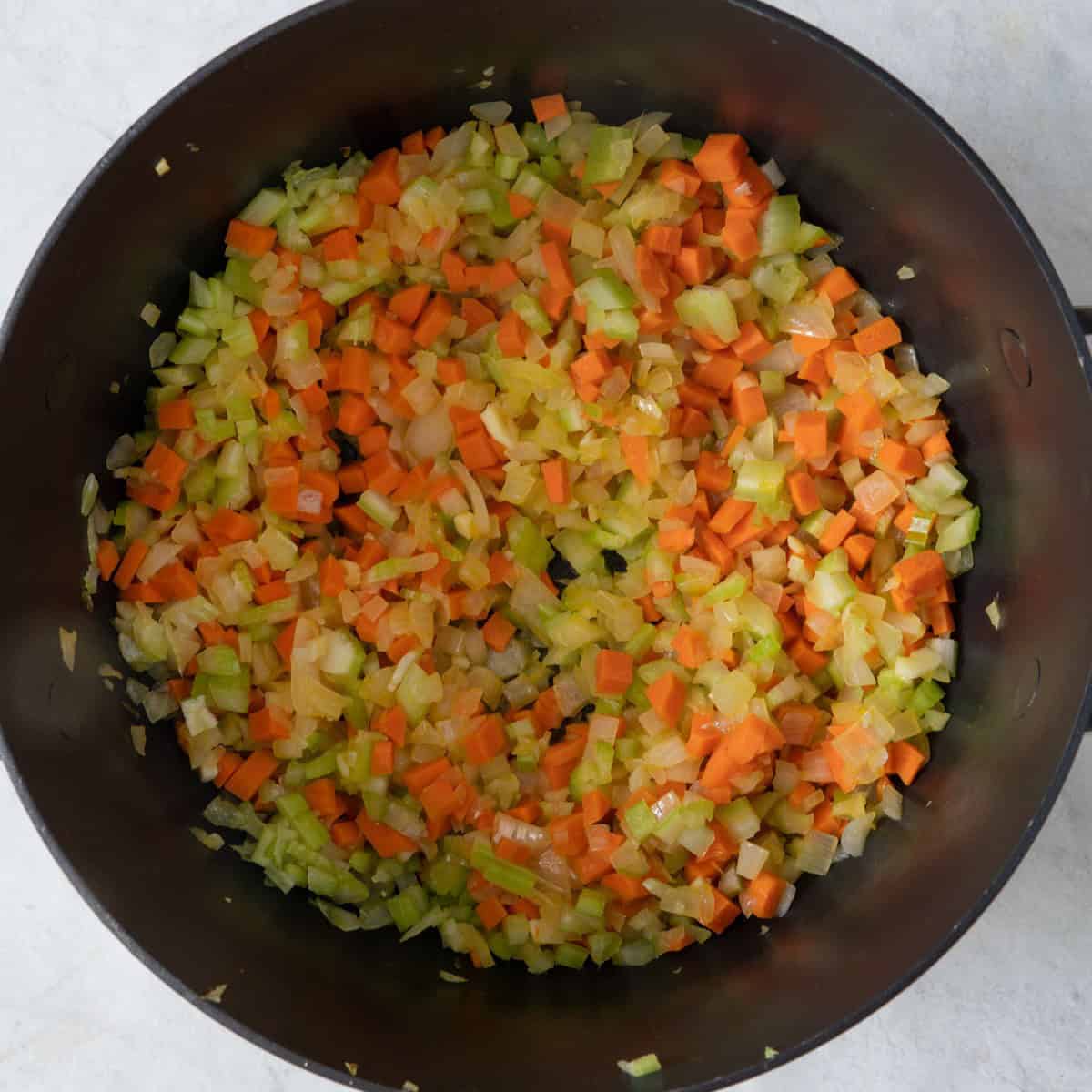 Onions, celery, carrots and garlic cooked.