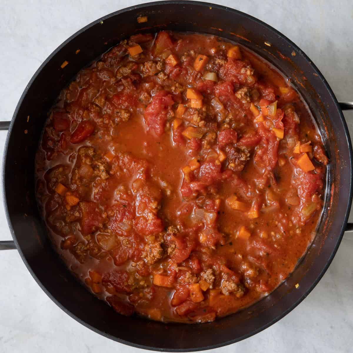 Sauce after done cooking in pot.