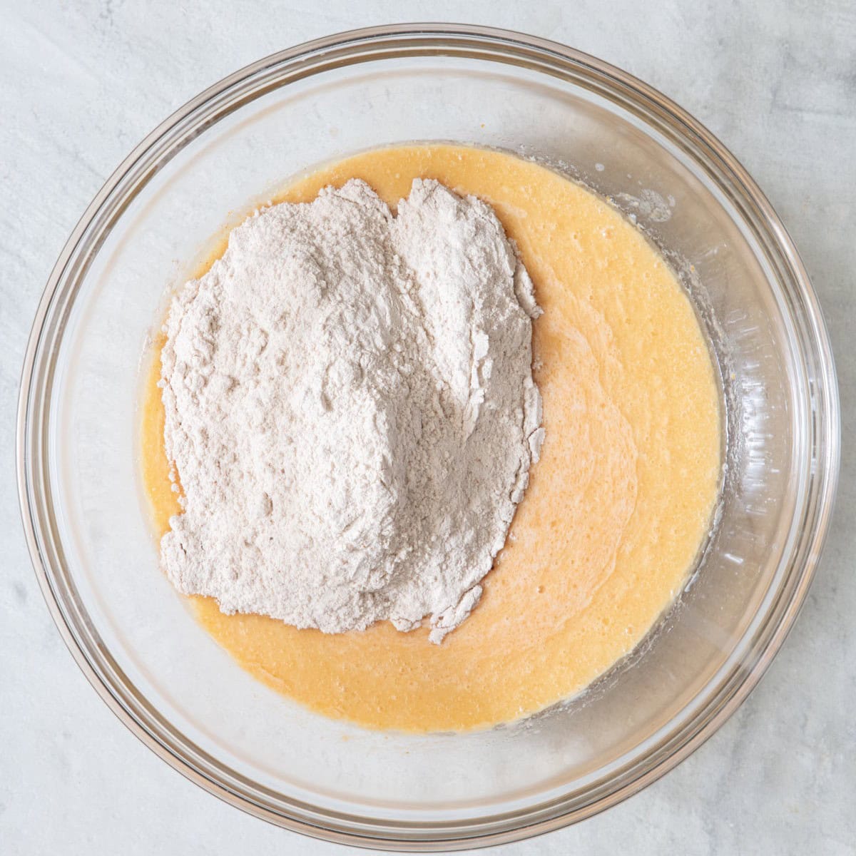 Dry ingredients added on top.