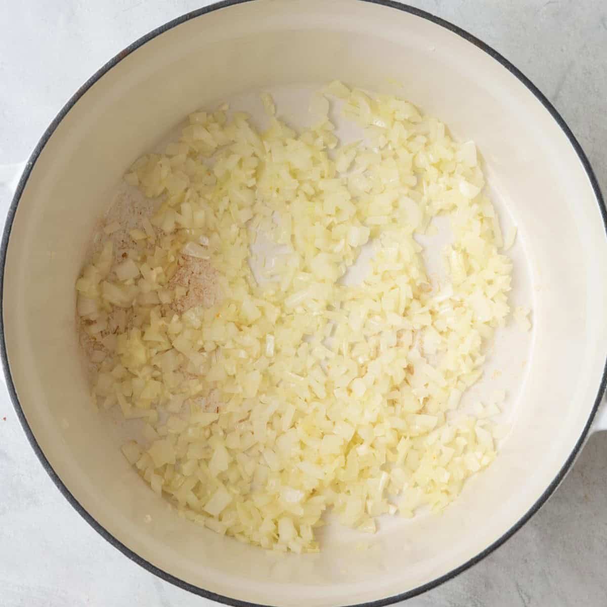 Cooked onions and garlic.