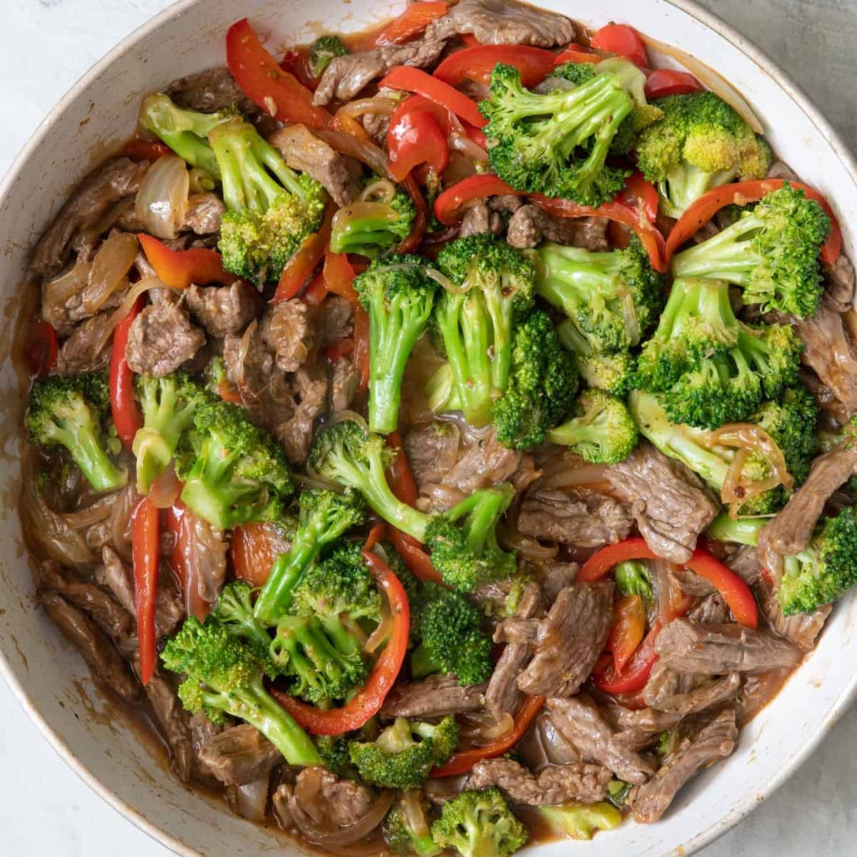 Veggies and sauce added back in, shown after sauce thickens,