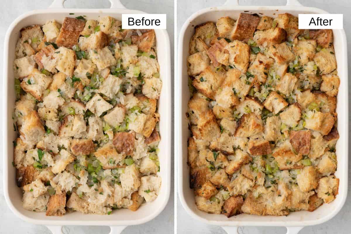 2 image collage of recipe before and after baked.