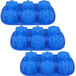 three blue snowflake silicone molds