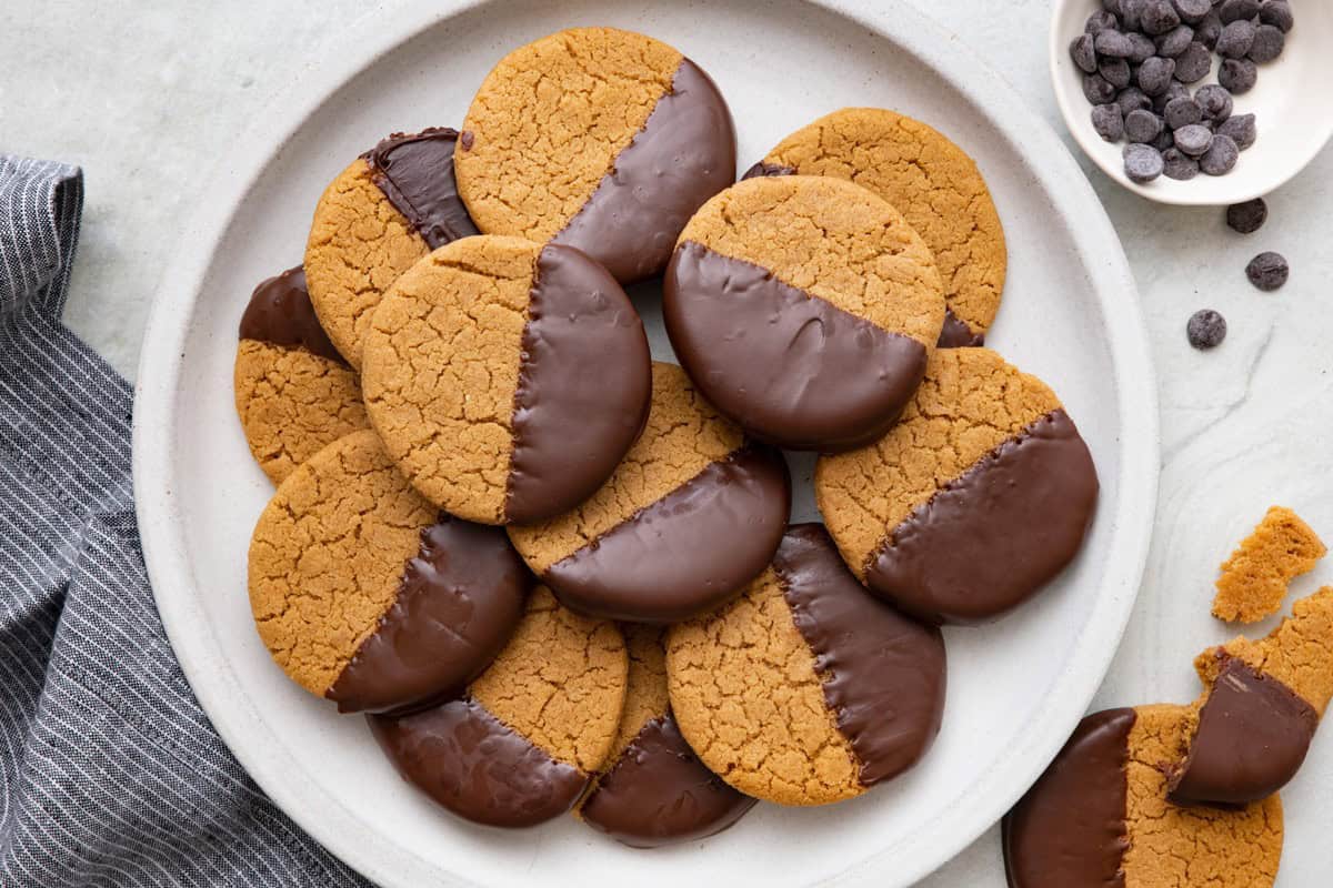 Chocolate Dipped Peanut Butter Cookies.