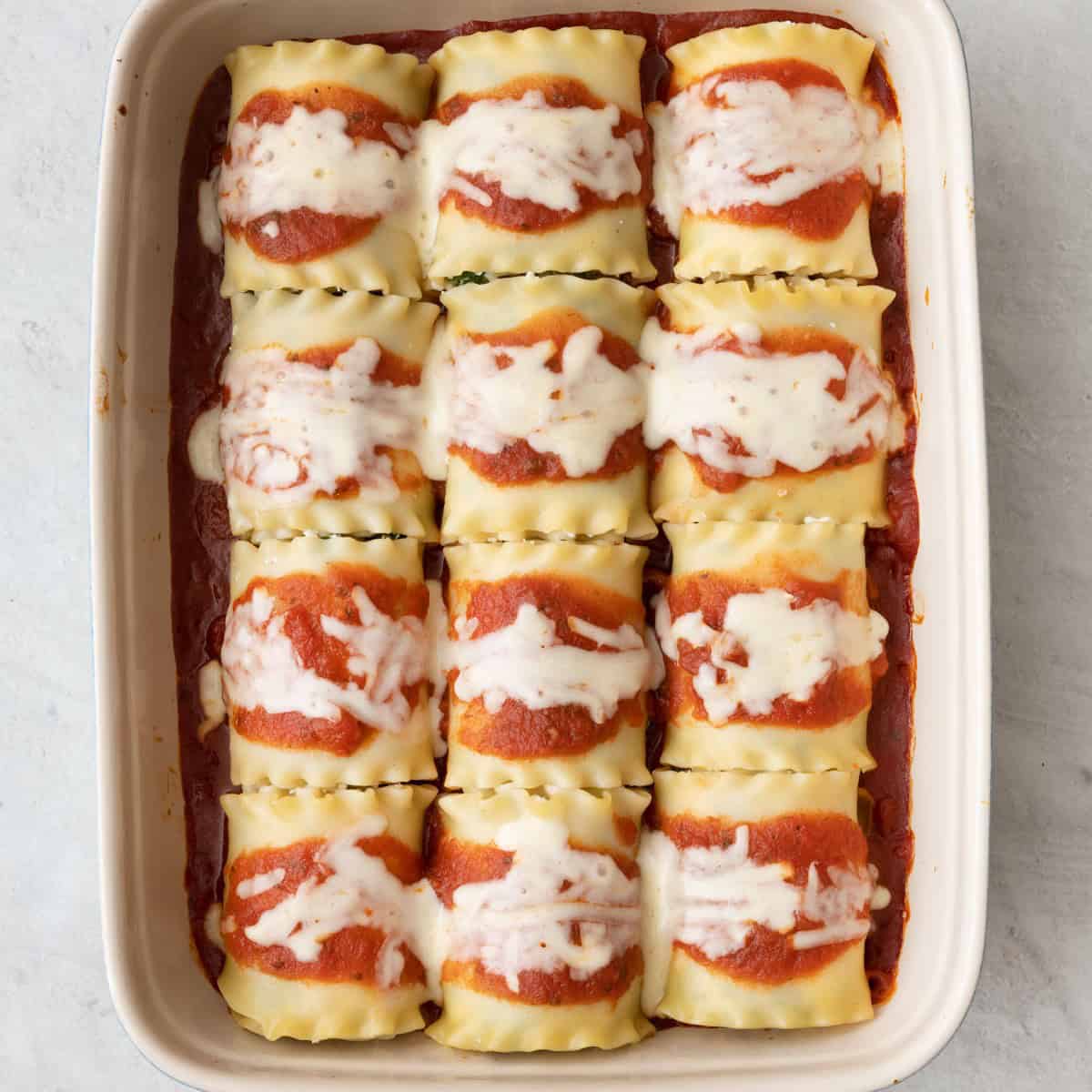 After baking with cheese very melty.