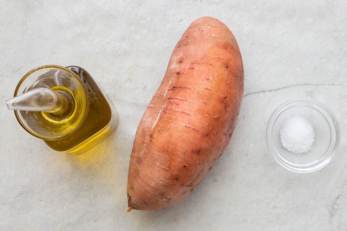 Ingredients for recipe: oil, sweet potato, and salt.