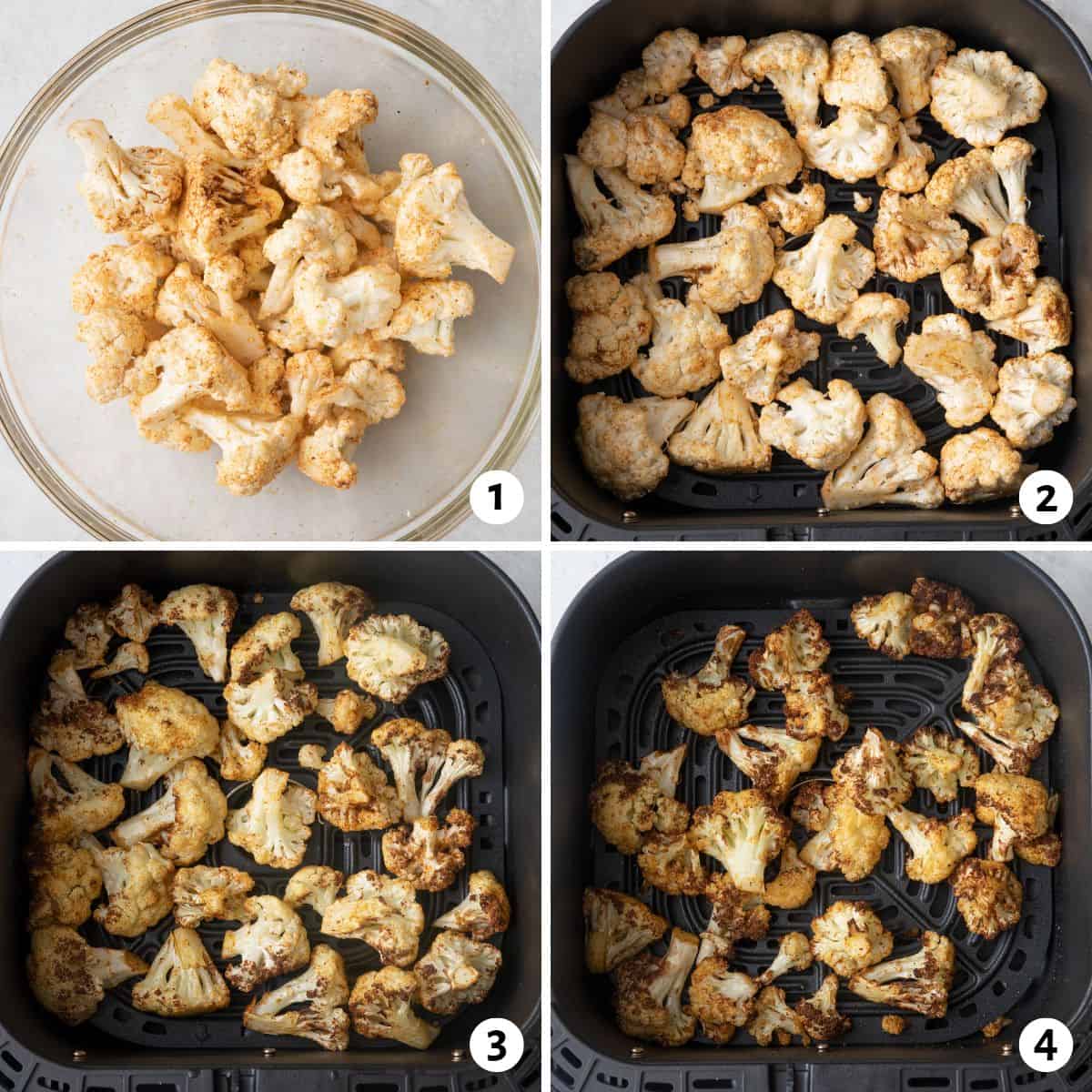 4 image collage making recipe in the air fryer.