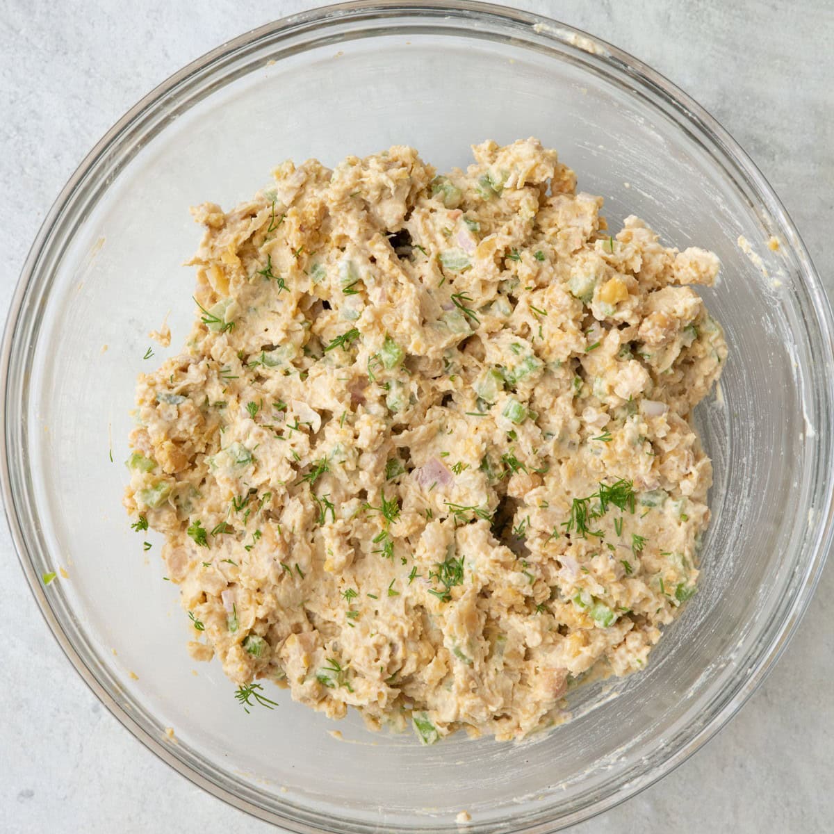 Chickpea mix and dressing combined.