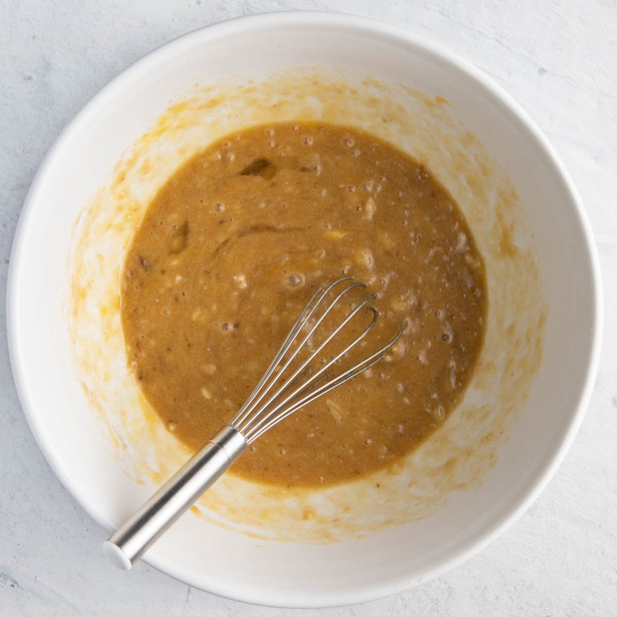 Wet ingredients all mixed in.