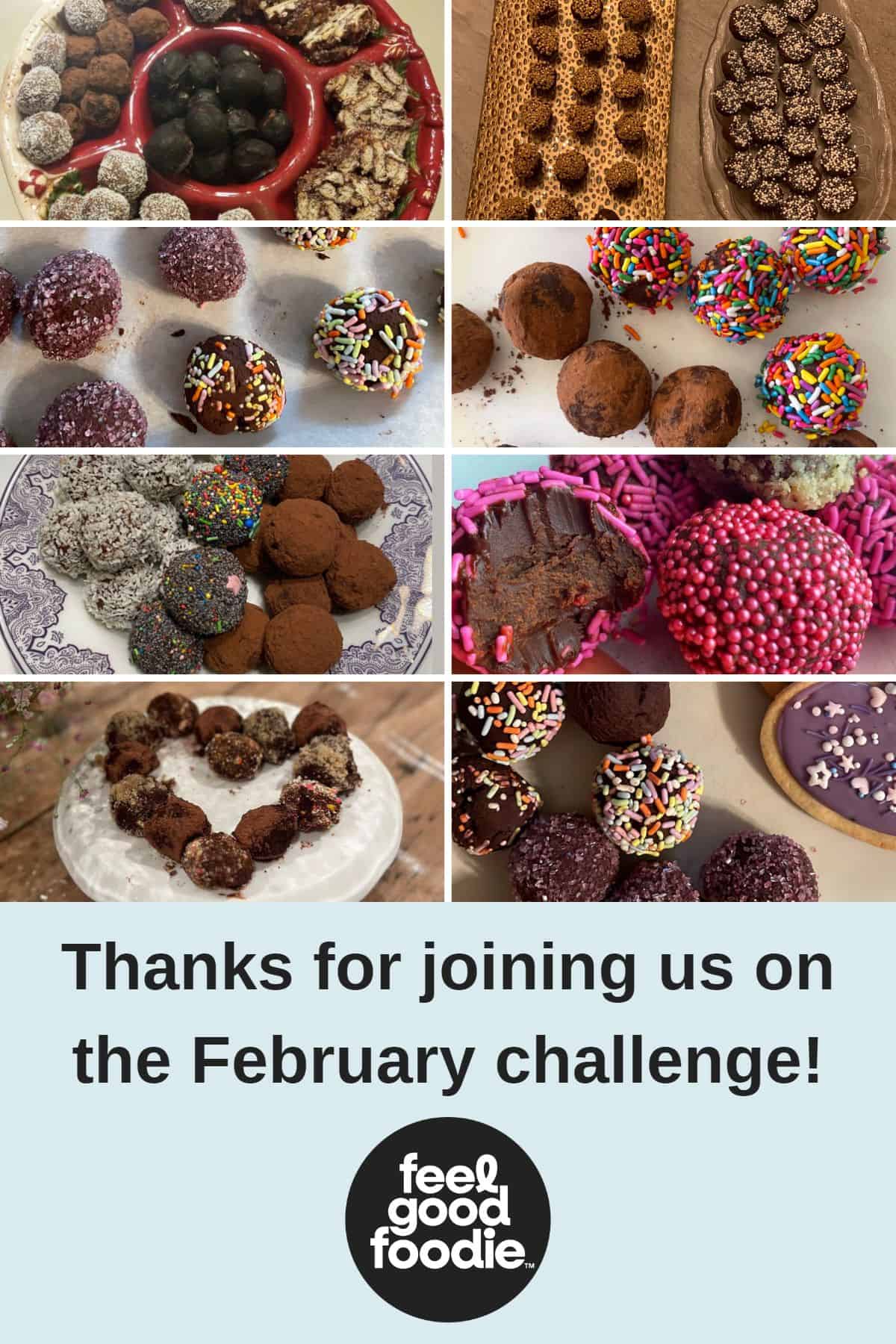 February 2023 16 image collage of remakes of chocolate truffles.