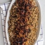 Mujadara on a serving dish.