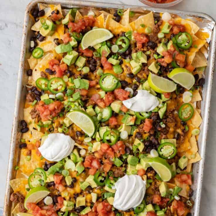 Sheet Pan Nachos {Ground Beef & Beans} - Feel Good Foodie