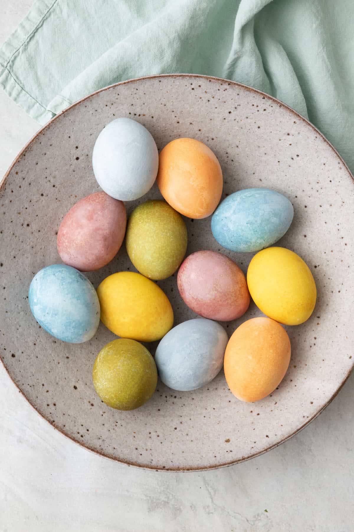 Bowl of colored easter eggs.