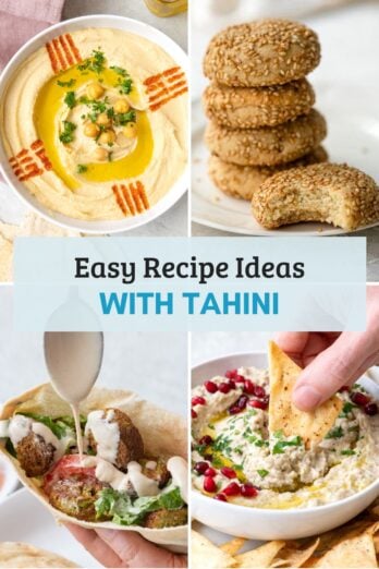 4 image collage of recipes that use tahini as an ingredient.