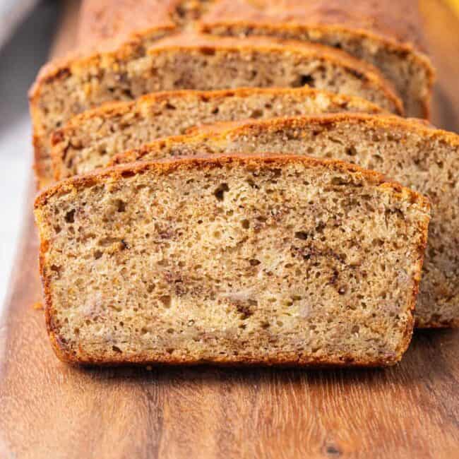 Yogurt banana bread sliced from the loaf.