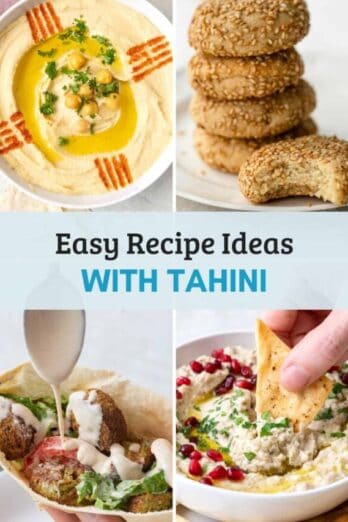 4 image collage of recipes that use tahini as an ingredient.