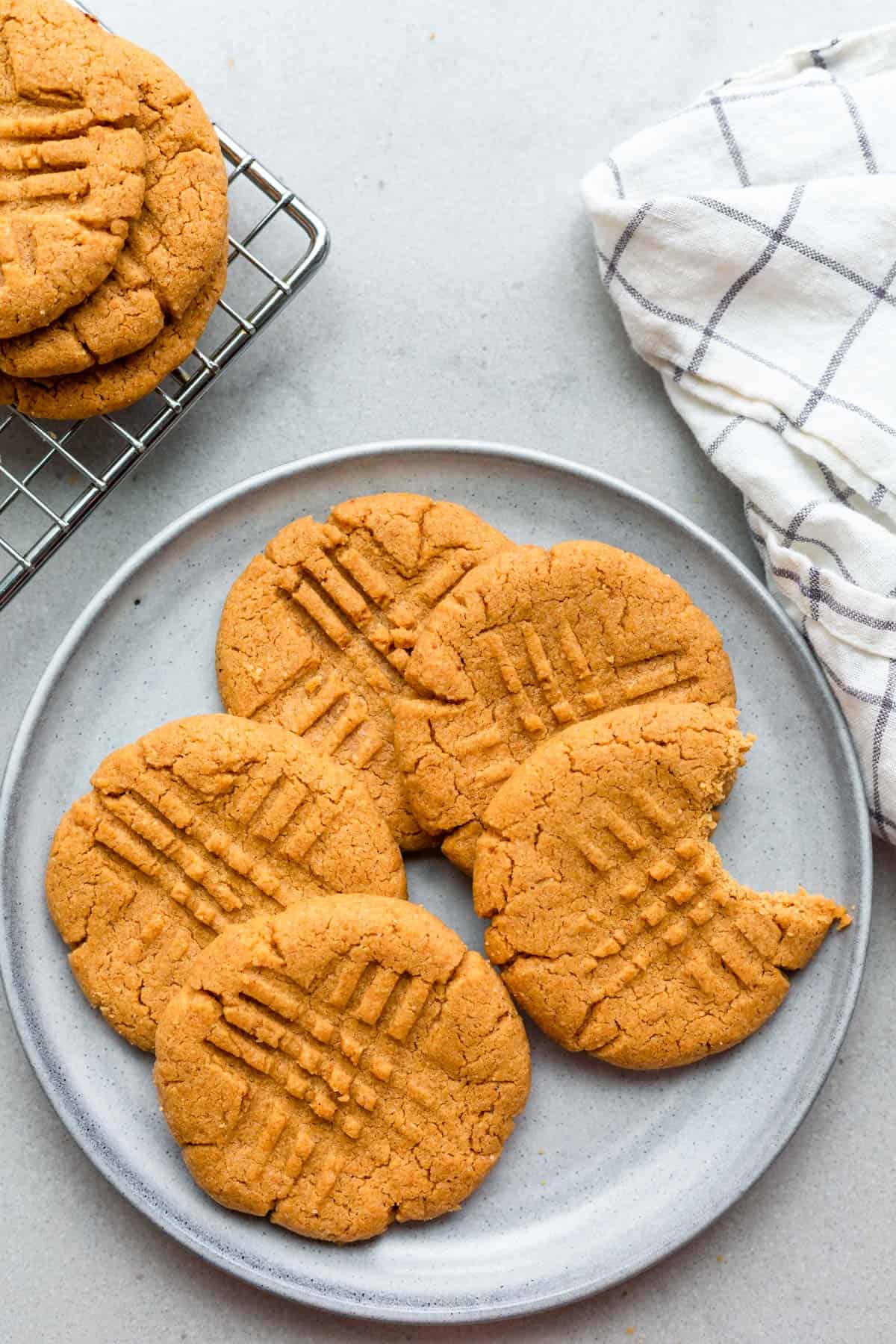 3 Ingredient Peanut butter Cookies on a gray plate