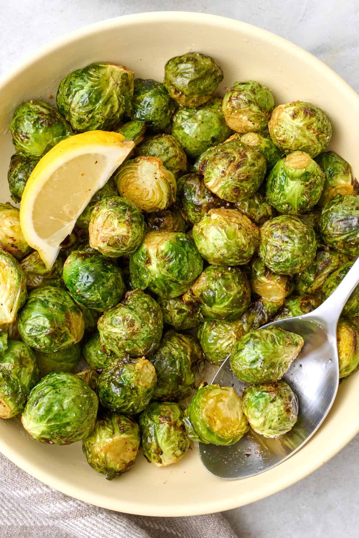 The air fried sprouts in the basket