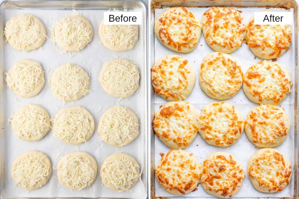 2 image collage of recipe before and after being baked with cheese on top.