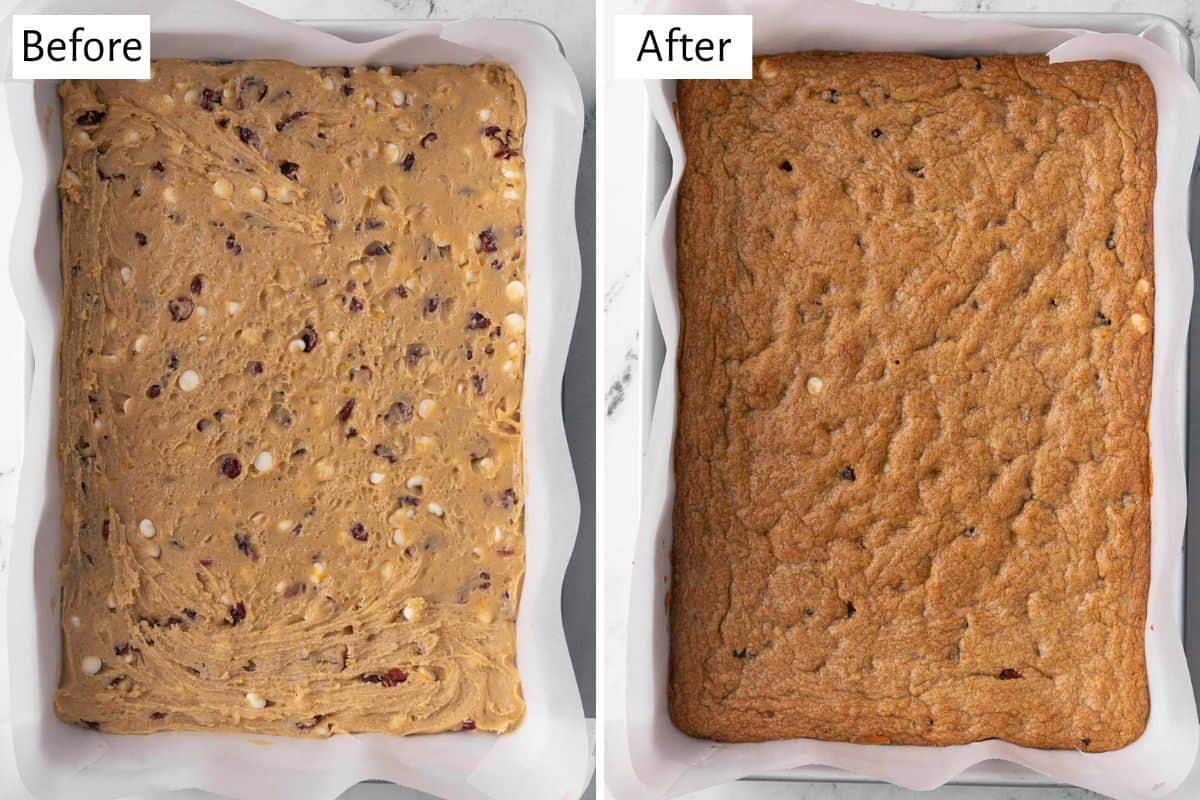2 image collage of cookie base before and after baking.