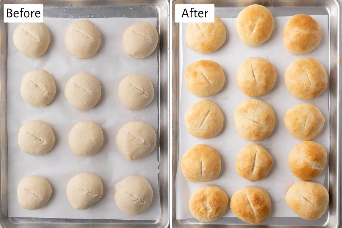 2 image collage showing recipe before and after baking.