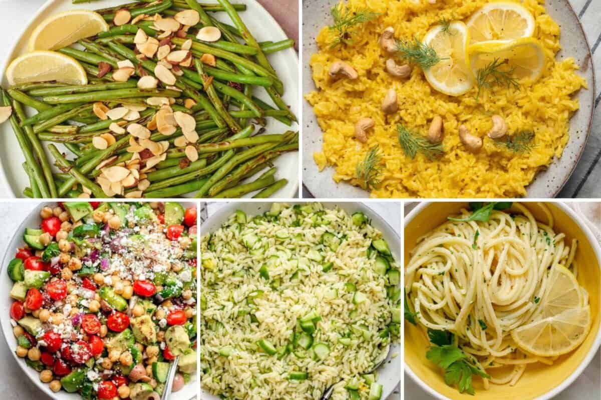 4 image collage of vegetarian recipes with lemon.