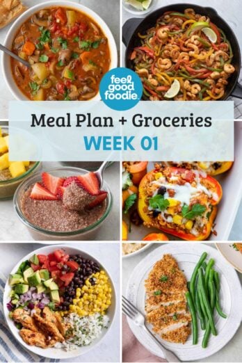 6 image collage for meal plan + groceries, week 1.
