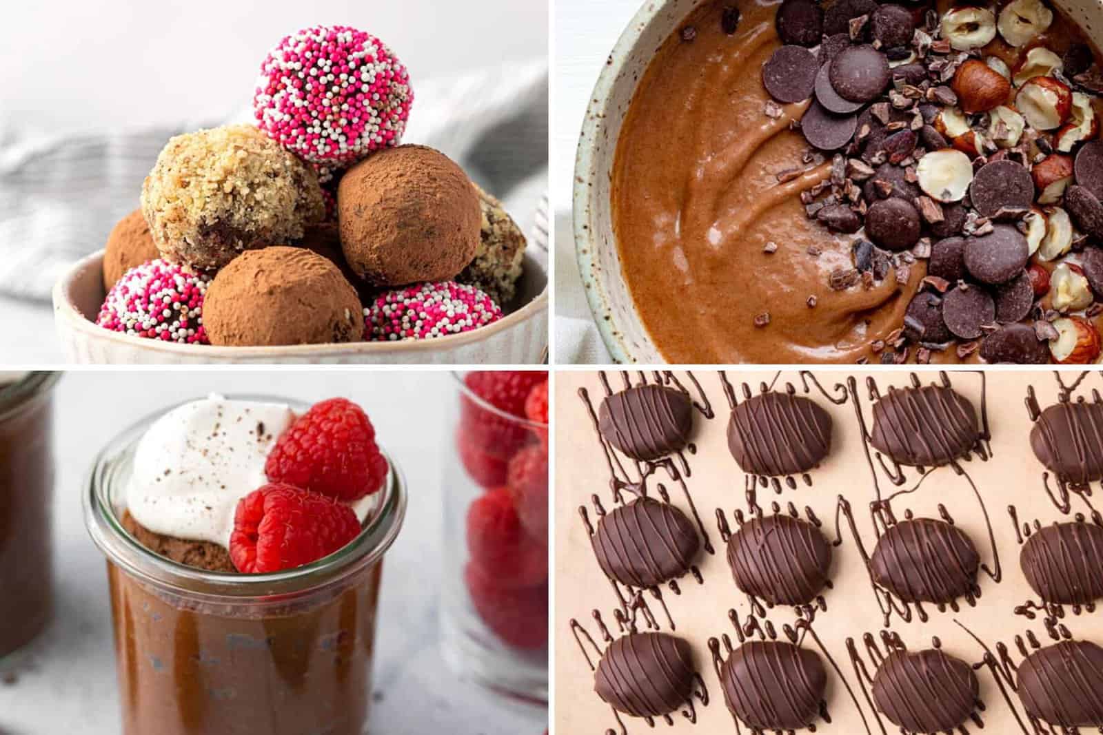 4 image collage of sweet chocolate recipes.