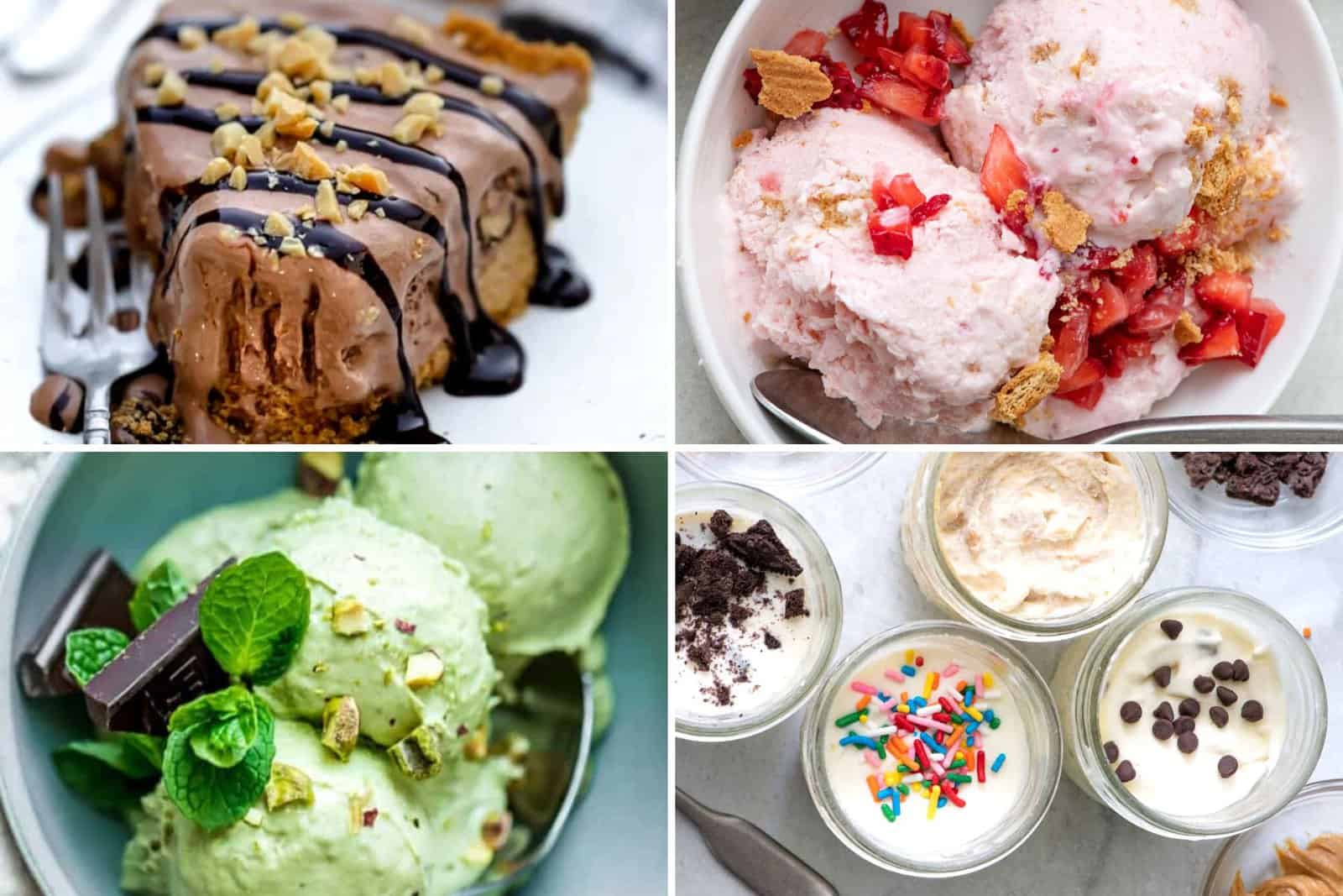 4 image collage of ice cream recipes.