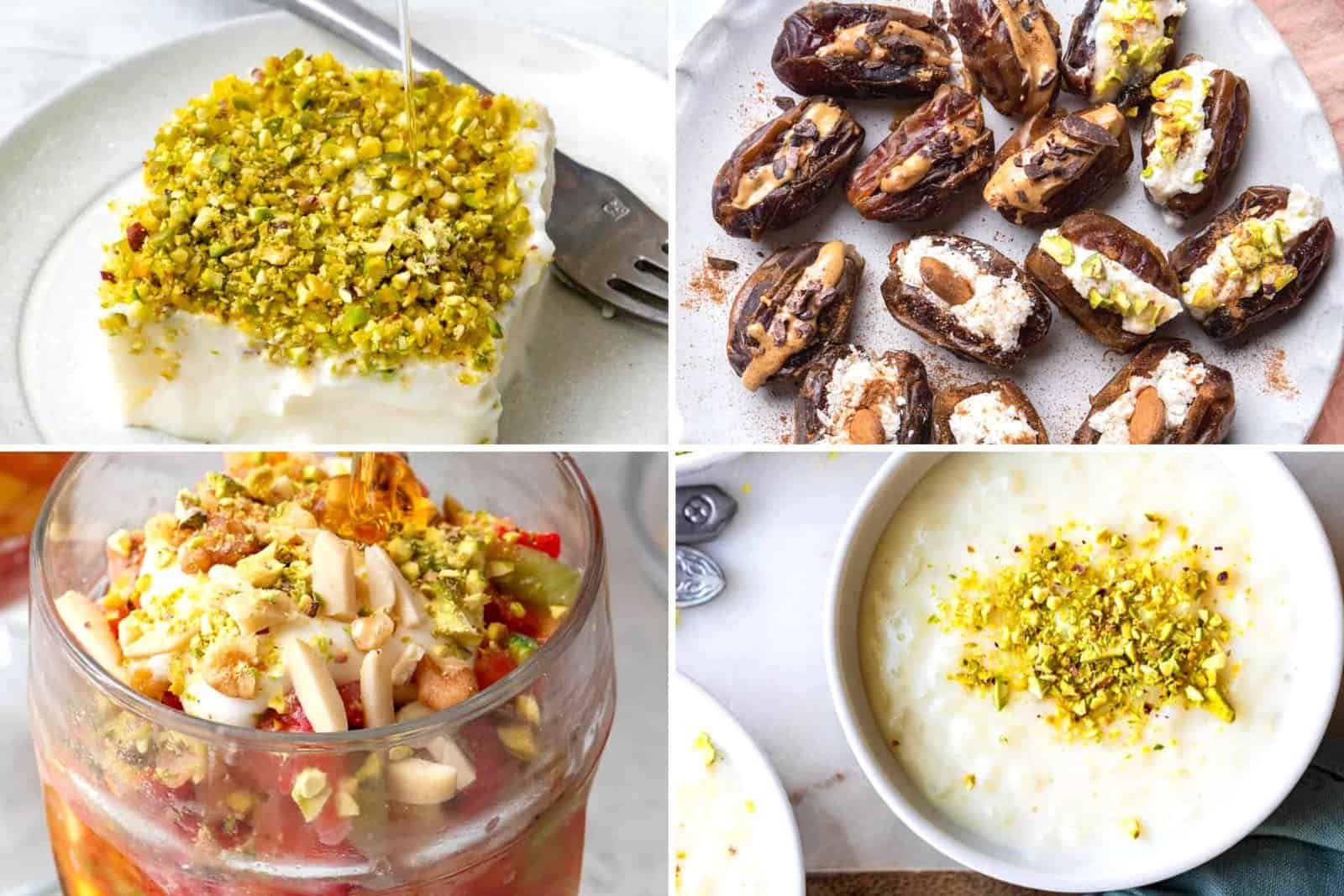4 image collage of Lebanese inspired dessert recipes.