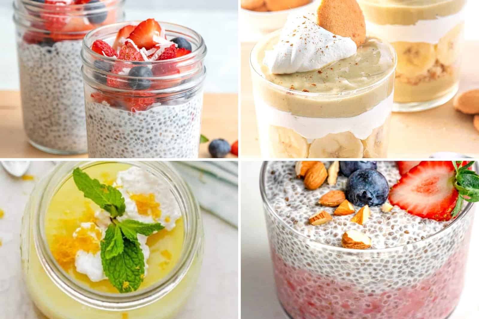4 image collage of pudding recipes.