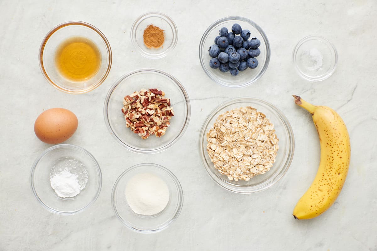 Ingredients to make blueberry muffin version