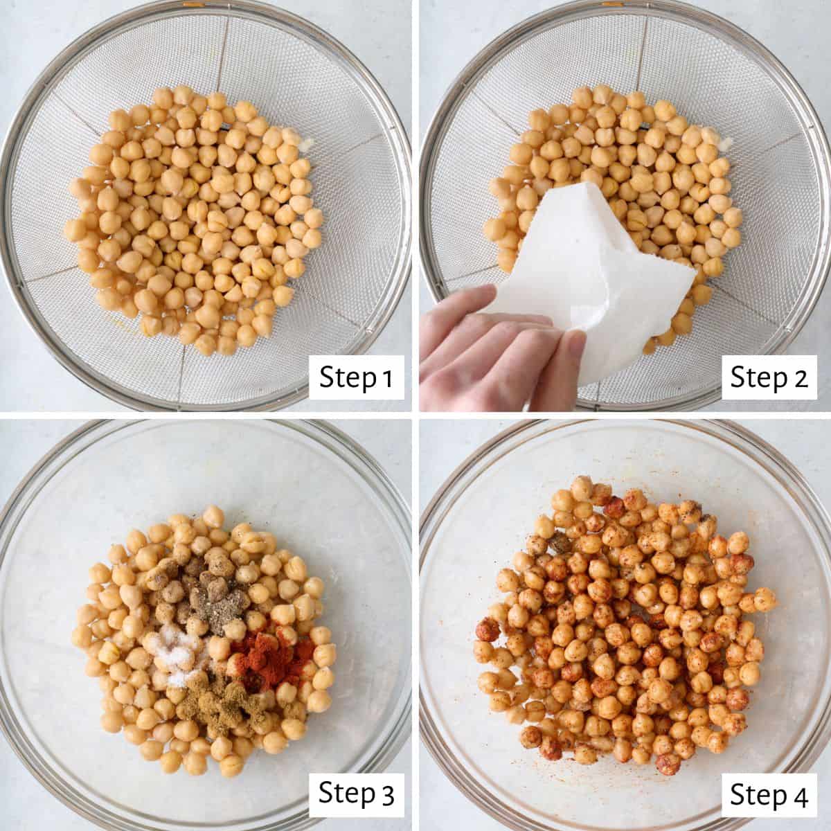 Dried chickpeas on a baking sheet with parchment paper