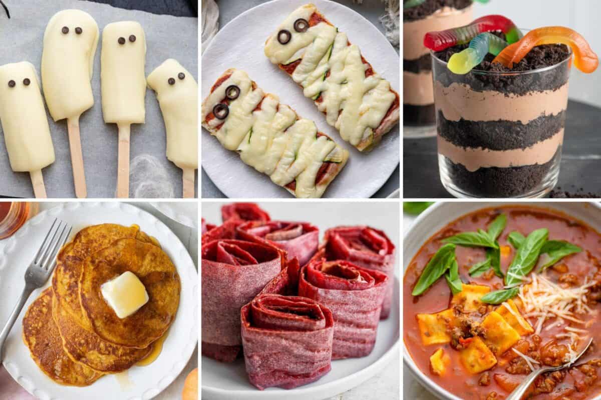 Roundup section image of collected fun ideas for kids Halloween food.