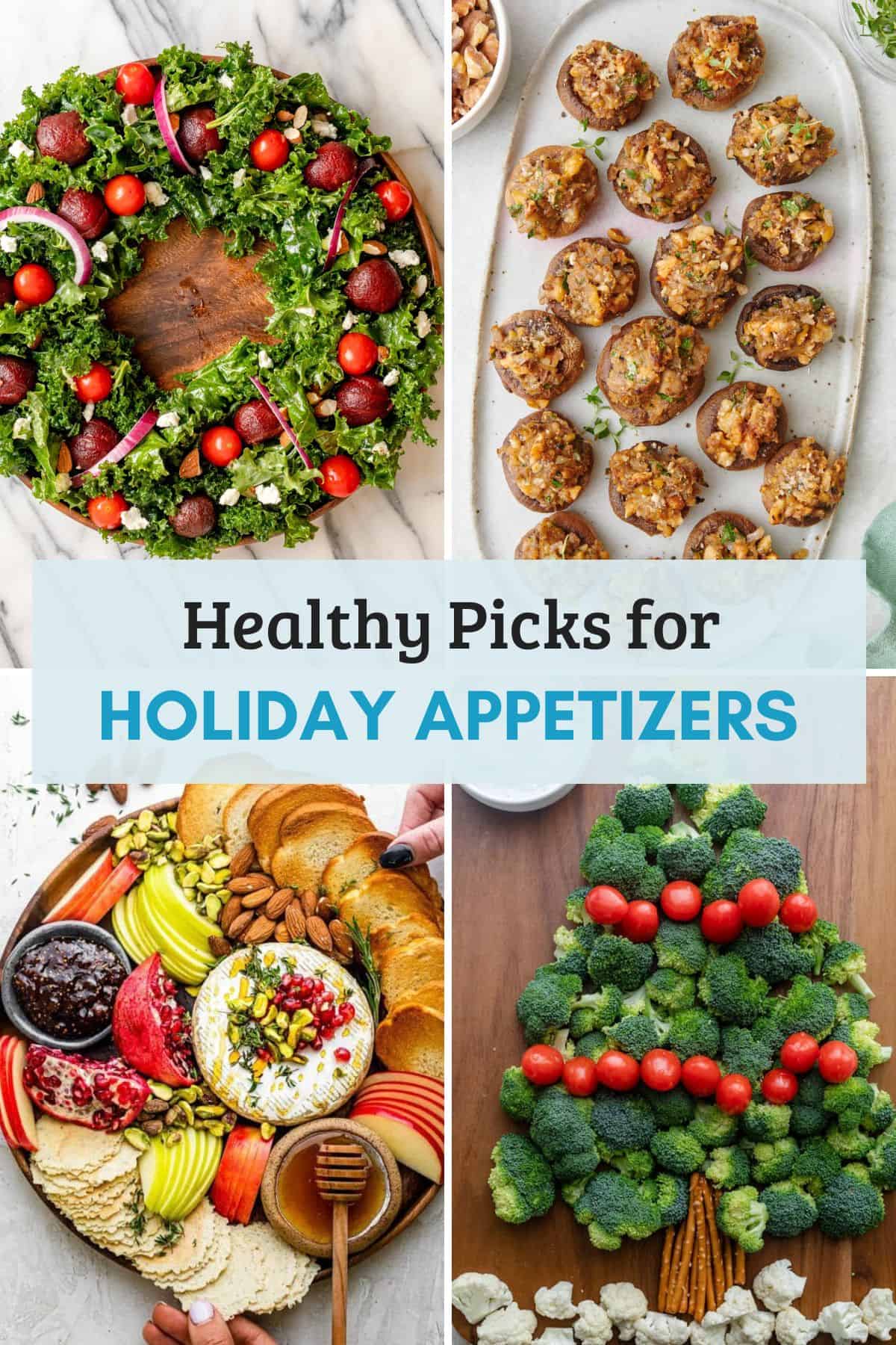 Round up image for healthy holiday appetizers.