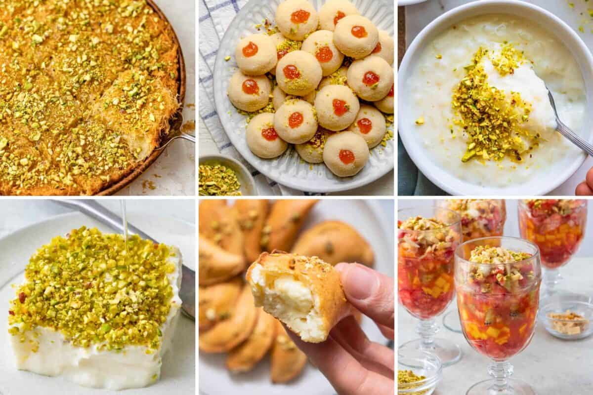 Roundup section image of collected recipes of Lebanese desserts.