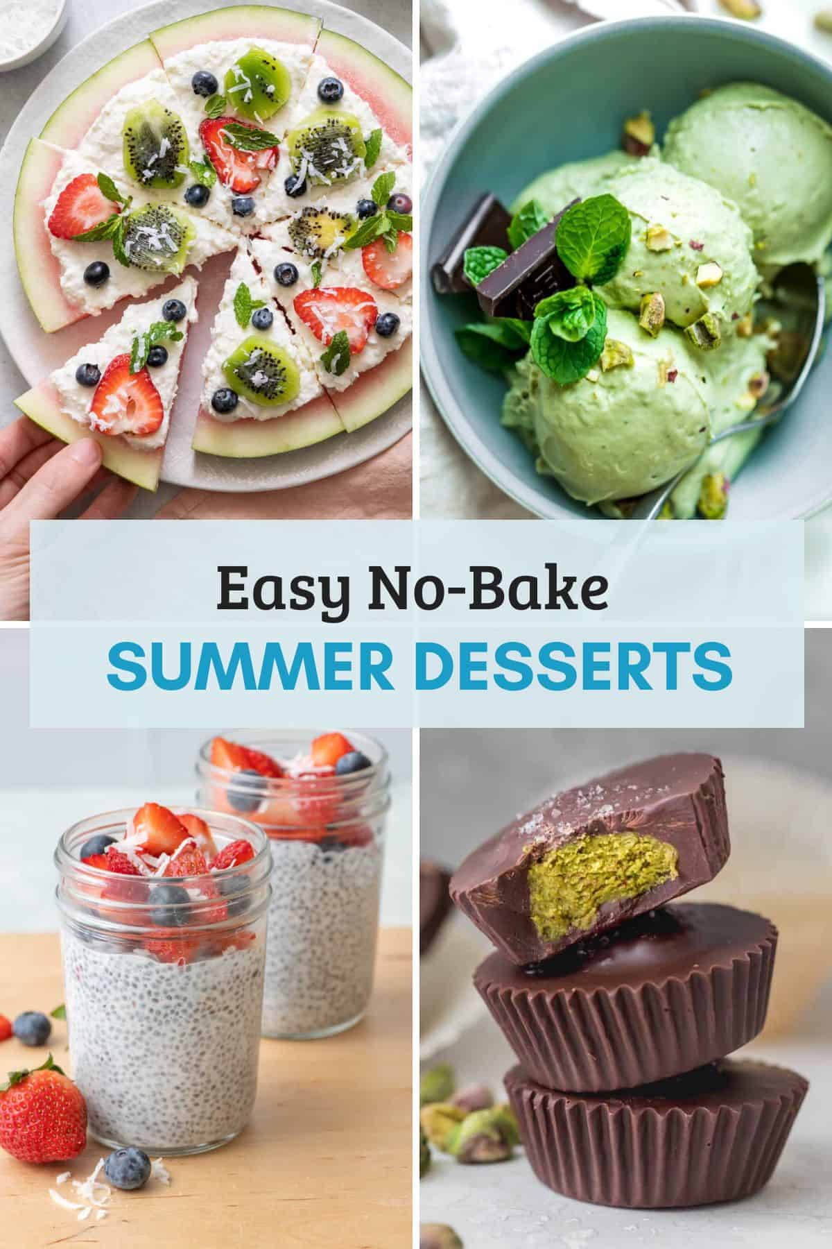 4 image featured collage for no bake summer inspired desserts.