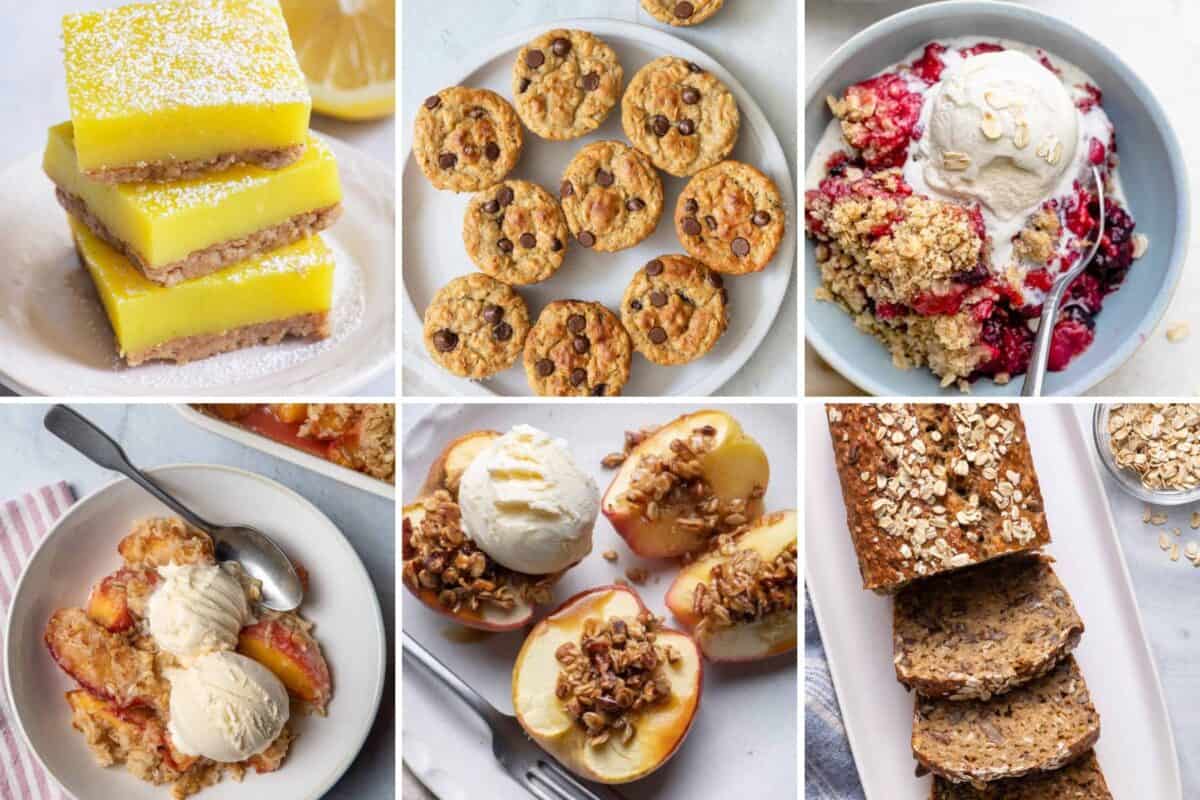 4 image collage of different desserts.