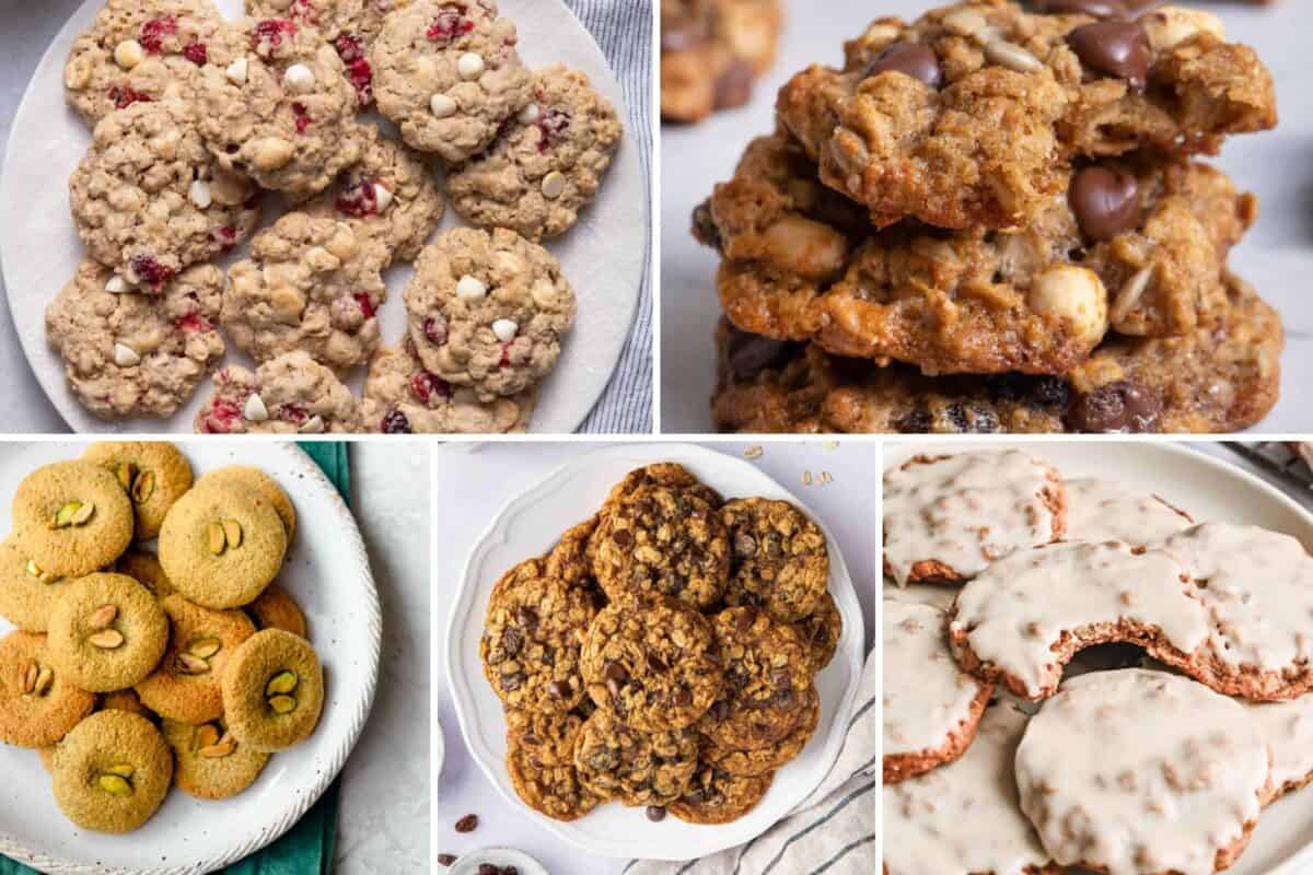 4 image collage of baked goods using oats.