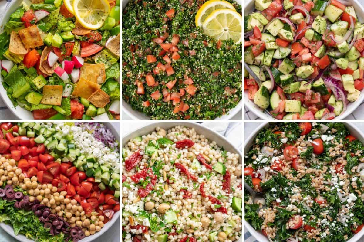 6 image collage of Lebanese salads.