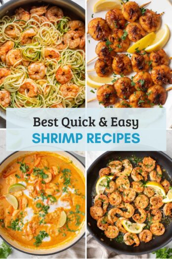 4 image collage of the best quick and easy shrimp recipes.
