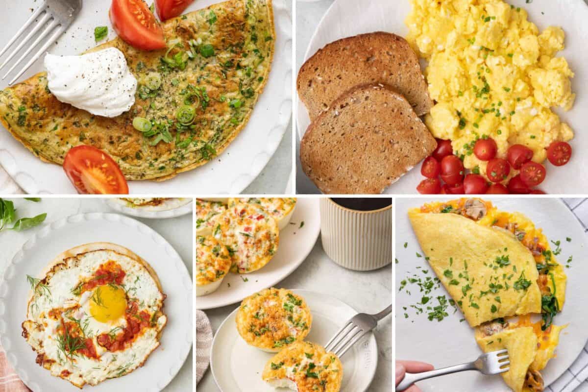 4 image collage of egg recipes.